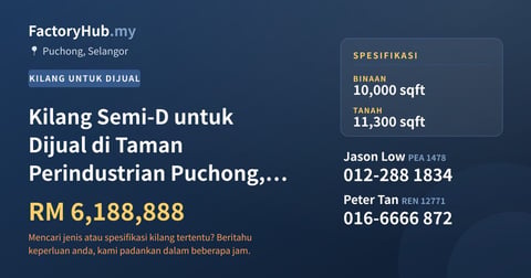 Kilang Untuk Dijual - Kilang Semi-D untuk Dijual di Taman Perindustrian Puchong, Puchong - Puchong, Selangor