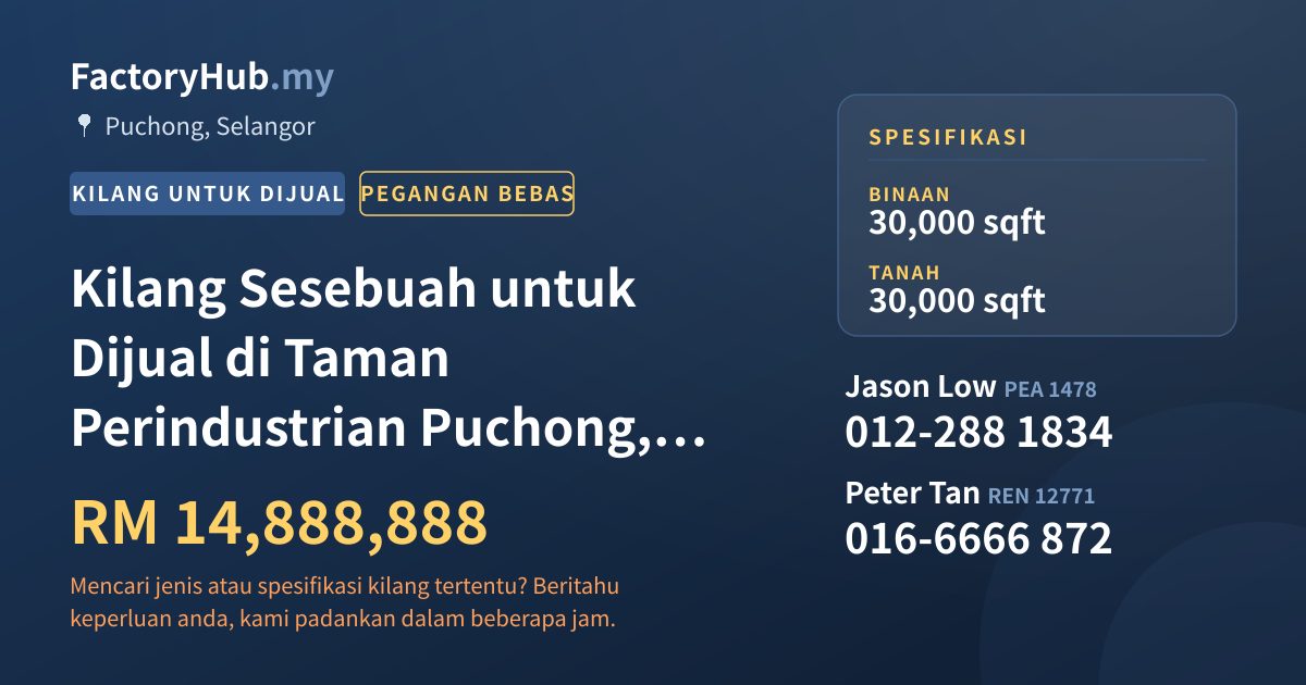 Kilang Untuk Dijual - Kilang Sesebuah untuk Dijual di Taman Perindustrian Puchong, Puchong - Puchong, Selangor