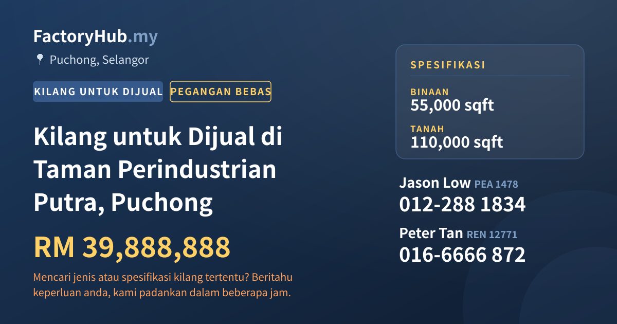 Kilang Untuk Dijual - Kilang untuk Dijual di Taman Perindustrian Putra, Puchong - Puchong, Selangor