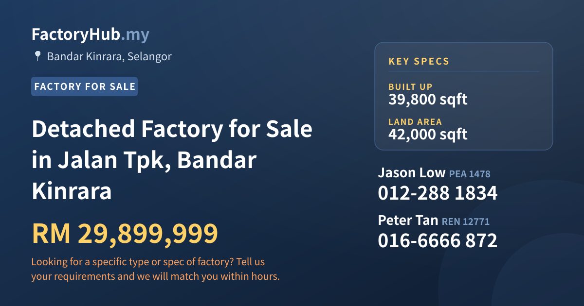 Factory For Sale - Detached Factory for Sale in Jalan Tpk, Bandar Kinrara - Bandar Kinrara, Selangor
