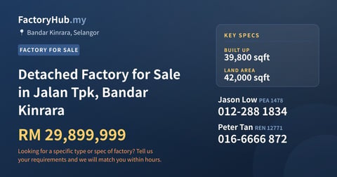 Factory For Sale - Detached Factory for Sale in Jalan Tpk, Bandar Kinrara - Bandar Kinrara, Selangor