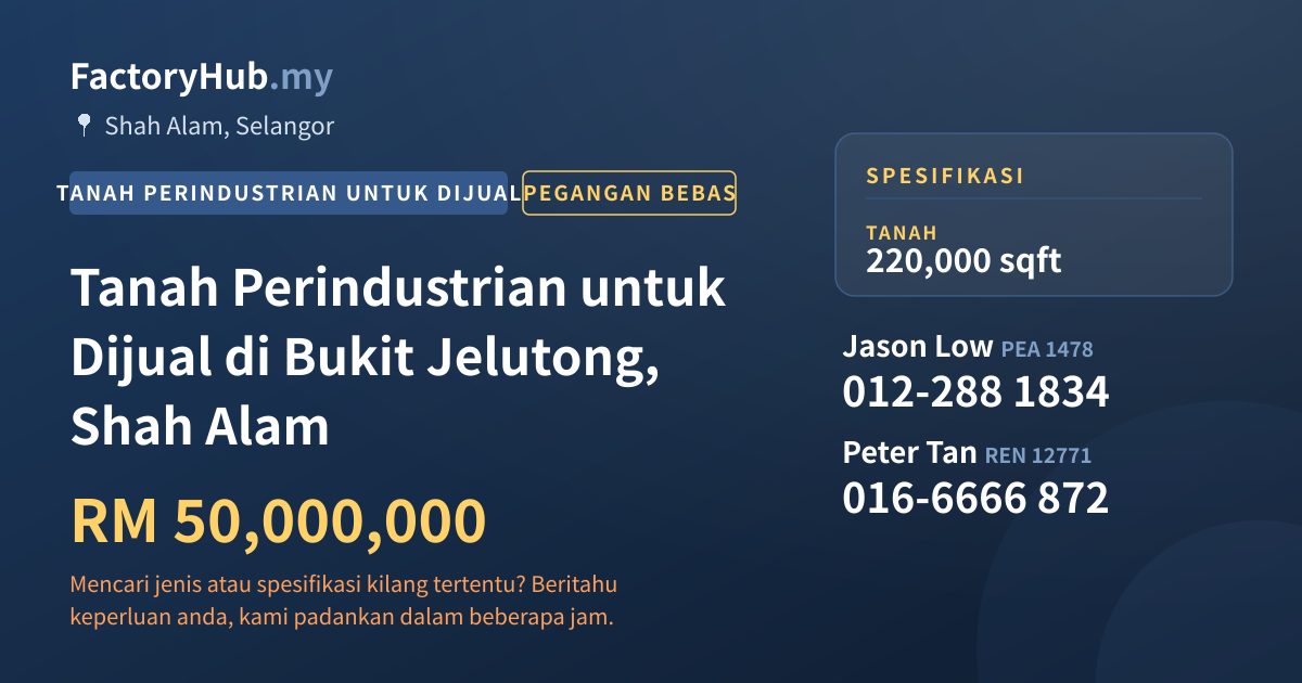 Tanah Untuk Dijual - Tanah Perindustrian untuk Dijual di Bukit Jelutong, Shah Alam - Shah Alam, Selangor