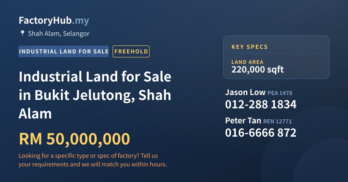 Land For Sale - Industrial Land for Sale in Bukit Jelutong, Shah Alam - Shah Alam, Selangor