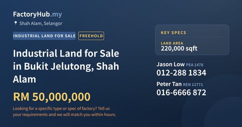 Land For Sale - Industrial Land for Sale in Bukit Jelutong, Shah Alam - Shah Alam, Selangor