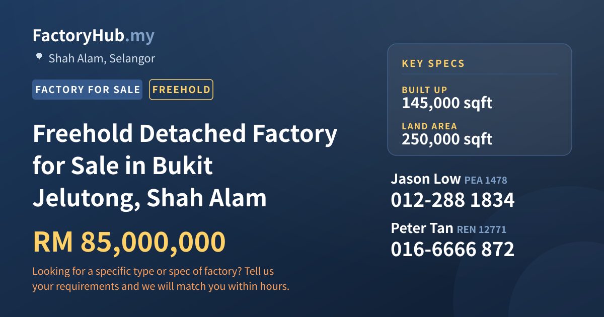 Factory For Sale - Freehold Detached Factory for Sale in Bukit Jelutong, Shah Alam - Shah Alam, Selangor