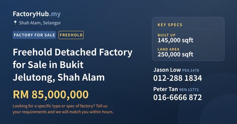 Factory For Sale - Freehold Detached Factory for Sale in Bukit Jelutong, Shah Alam - Shah Alam, Selangor