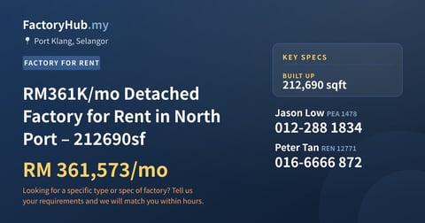 Factory For Rent - RM361K/mo Detached Factory for Rent in North Port – 212690sf - Port Klang, Selangor