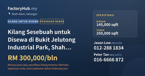 Kilang Untuk Disewa - Kilang Sesebuah untuk Disewa di Bukit Jelutong Industrial Park, Shah Alam - Shah Alam, Selangor