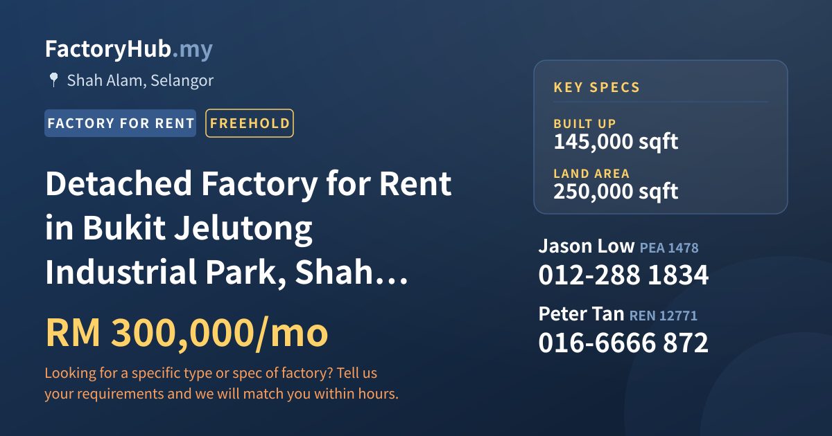 Factory For Rent - Detached Factory for Rent in Bukit Jelutong Industrial Park, Shah Alam - Shah Alam, Selangor