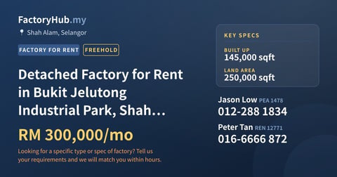 Factory For Rent - Detached Factory for Rent in Bukit Jelutong Industrial Park, Shah Alam - Shah Alam, Selangor