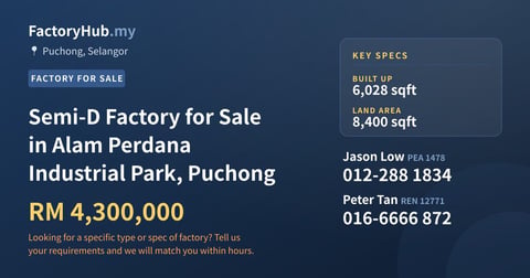 Factory For Sale - Semi-D Factory for Sale in Alam Perdana Industrial Park, Puchong - Puchong, Selangor