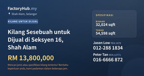 Kilang Untuk Dijual - Kilang Sesebuah untuk Dijual di Seksyen 16, Shah Alam - Shah Alam, Selangor