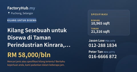 Kilang Untuk Disewa - Kilang Sesebuah untuk Disewa di Taman Perindustrian Kinrara, Puchong - Puchong, Selangor