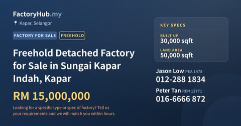 Factory For Sale - Freehold Detached Factory for Sale in Sungai Kapar Indah, Kapar - Kapar, Selangor