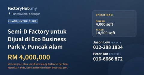 Kilang Untuk Dijual - Semi-D Factory untuk Dijual di Eco Business Park V, Puncak Alam - Puncak Alam, Selangor