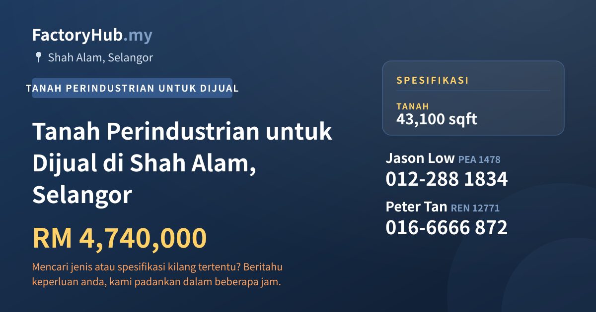 Tanah Untuk Dijual - Tanah Perindustrian untuk Dijual di Shah Alam, Selangor - Shah Alam, Selangor