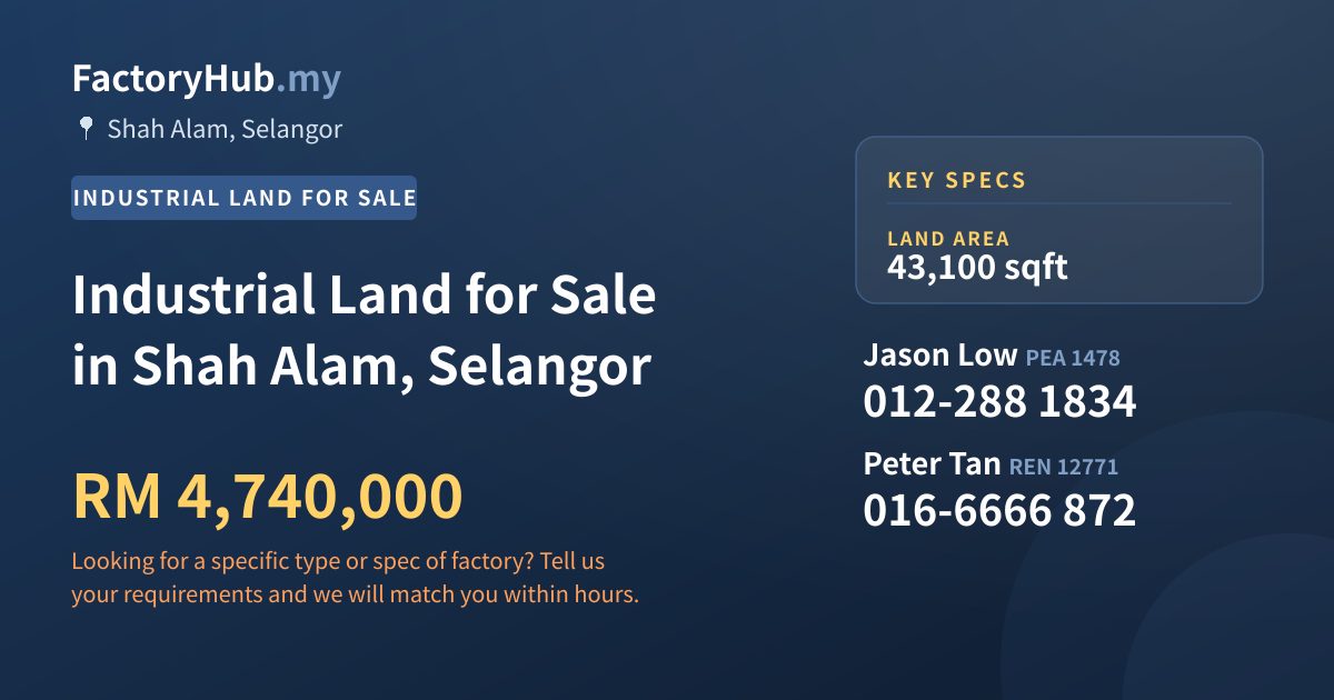 Land For Sale - Industrial Land for Sale in Shah Alam, Selangor - Shah Alam, Selangor