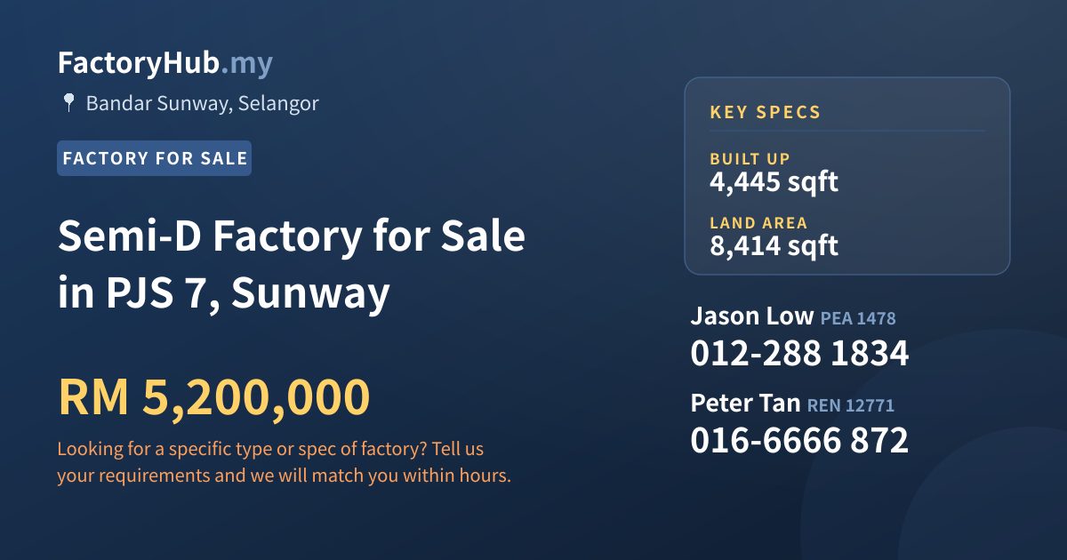 Factory For Sale - Semi-D Factory for Sale in PJS 7, Sunway - Bandar Sunway, Selangor