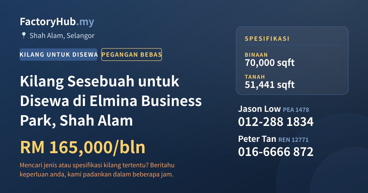 Kilang Untuk Disewa - Kilang Sesebuah untuk Disewa di Elmina Business Park, Shah Alam - Shah Alam, Selangor