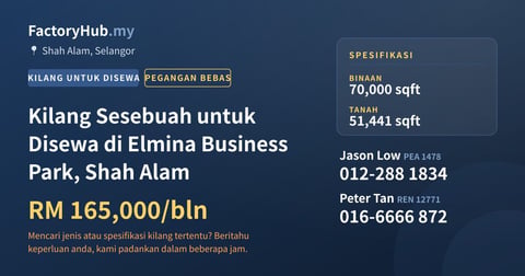 Kilang Untuk Disewa - Kilang Sesebuah untuk Disewa di Elmina Business Park, Shah Alam - Shah Alam, Selangor