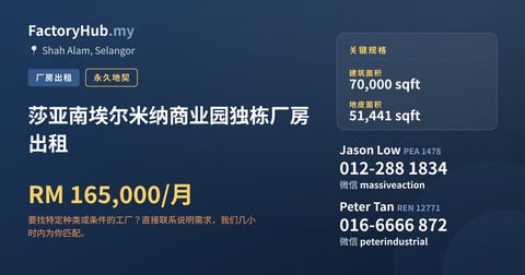 工厂 出租 - 莎亚南埃尔米纳商业园独栋厂房出租 - Shah Alam, Selangor