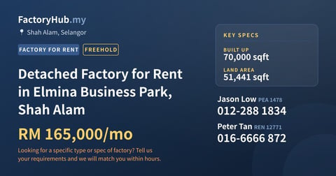Factory For Rent - Detached Factory for Rent in Elmina Business Park, Shah Alam - Shah Alam, Selangor