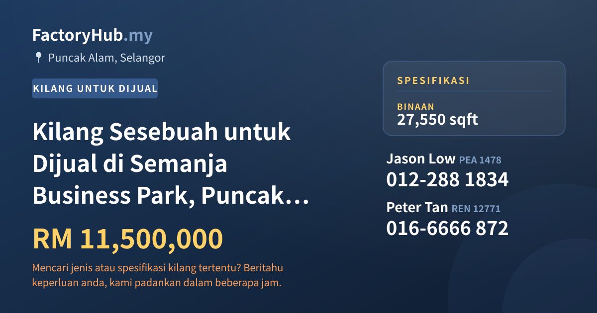 Kilang Untuk Dijual - Kilang Sesebuah untuk Dijual di Semanja Business Park, Puncak Alam - Puncak Alam, Selangor