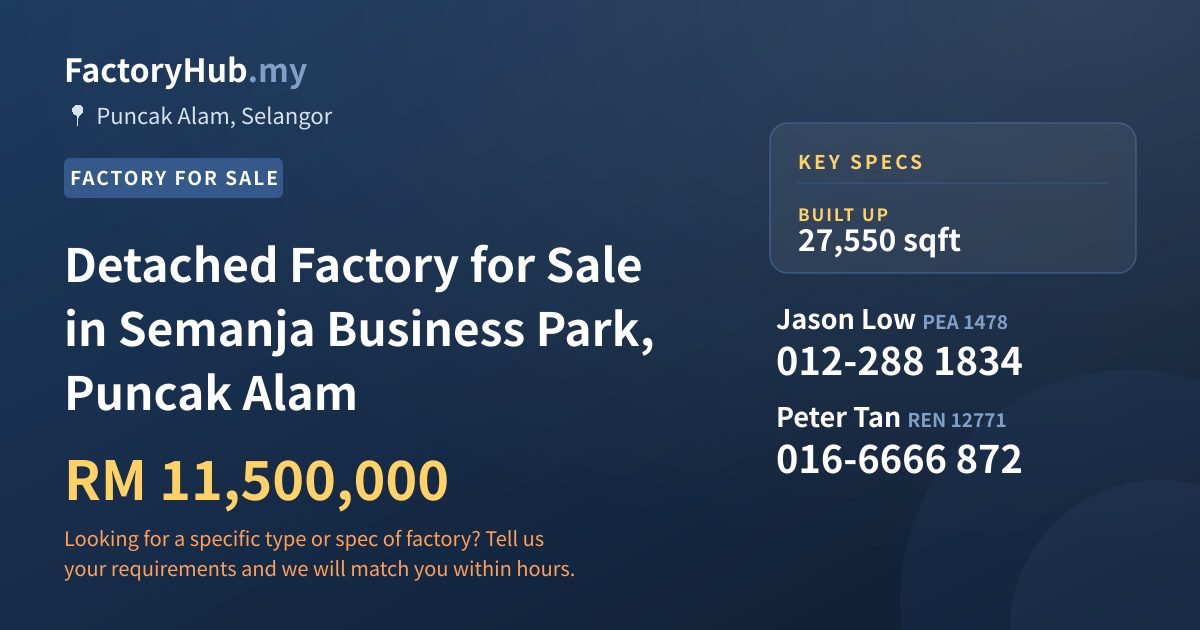 Factory For Sale - Detached Factory for Sale in Semanja Business Park, Puncak Alam - Puncak Alam, Selangor
