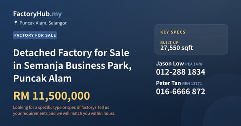 Factory For Sale - Detached Factory for Sale in Semanja Business Park, Puncak Alam - Puncak Alam, Selangor
