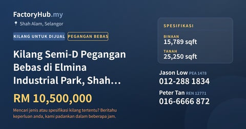 Kilang Untuk Dijual - Kilang Semi-D Pegangan Bebas di Elmina Industrial Park, Shah Alam - Shah Alam, Selangor