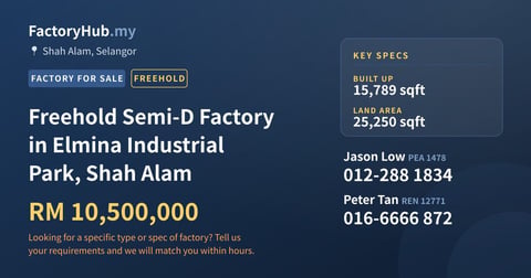Factory For Sale - Freehold Semi-D Factory in Elmina Industrial Park, Shah Alam - Shah Alam, Selangor