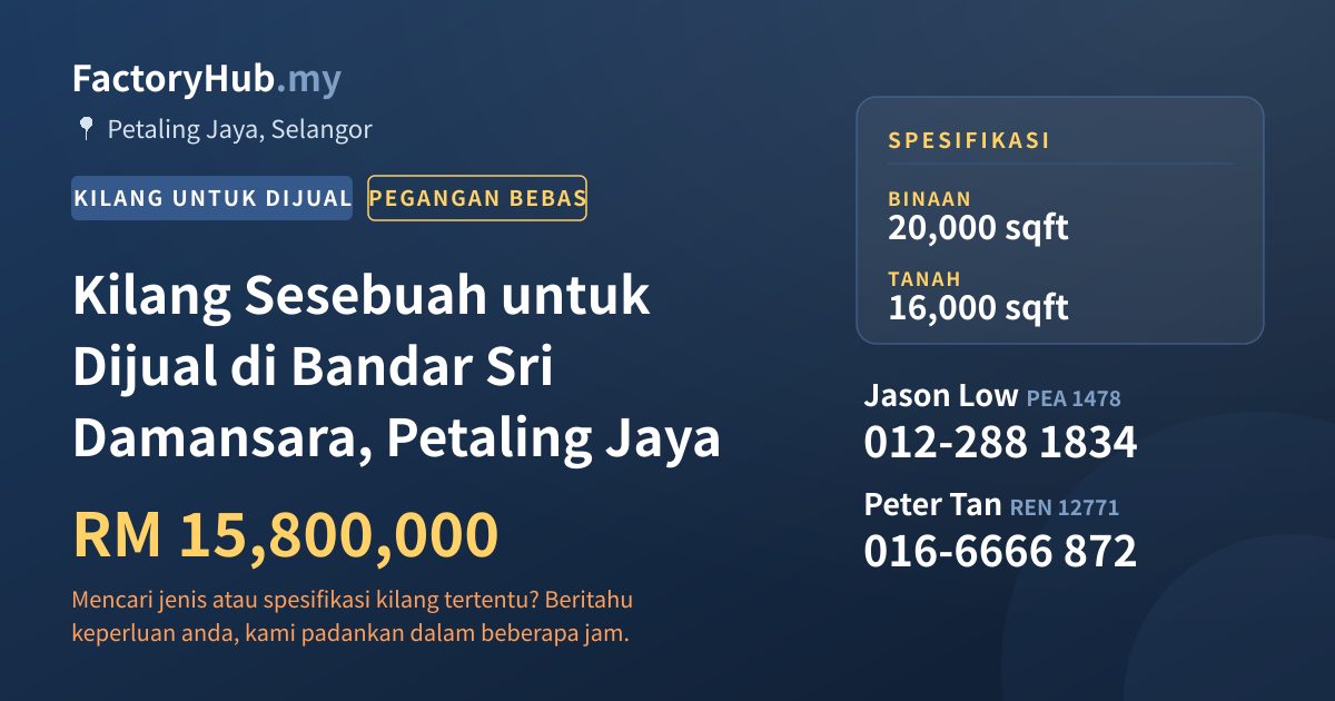 Kilang Untuk Dijual - Kilang Sesebuah untuk Dijual di Bandar Sri Damansara, Petaling Jaya - Petaling Jaya, Selangor