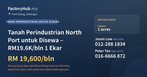 Tanah Untuk Disewa - Tanah Perindustrian North Port untuk Disewa – RM19.6K/bln 1 Ekar - Port Klang, Selangor