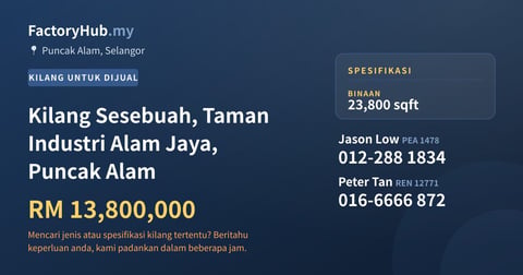 Kilang Untuk Dijual - Kilang Sesebuah, Taman Industri Alam Jaya, Puncak Alam - Puncak Alam, Selangor