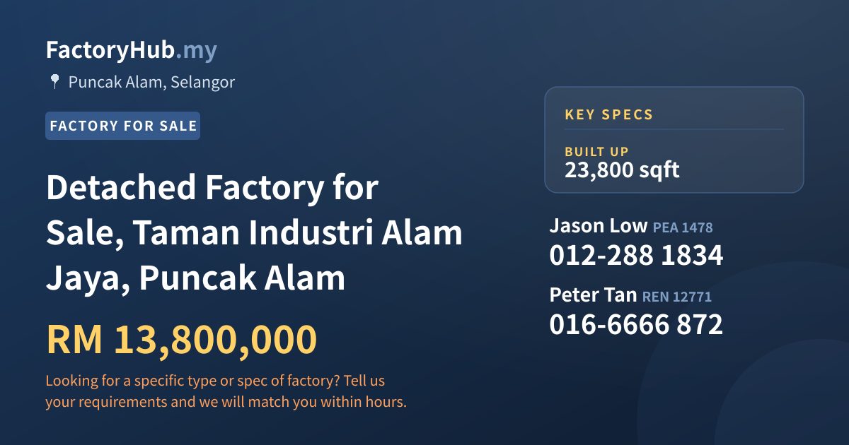 Factory For Sale - Detached Factory for Sale, Taman Industri Alam Jaya, Puncak Alam - Puncak Alam, Selangor