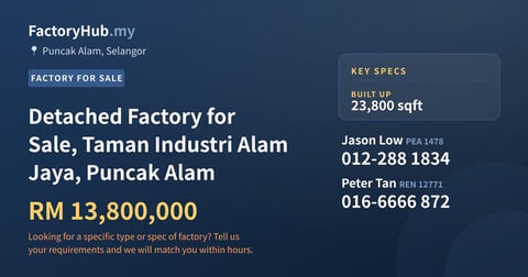 Factory For Sale - Detached Factory for Sale, Taman Industri Alam Jaya, Puncak Alam - Puncak Alam, Selangor