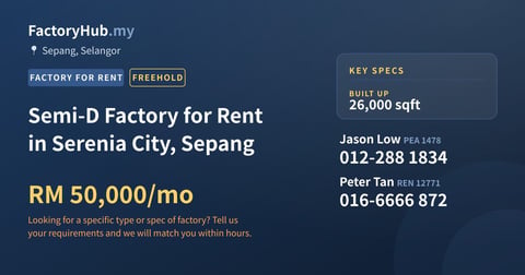 Factory For Rent - Semi-D Factory for Rent in Serenia City, Sepang - Sepang, Selangor