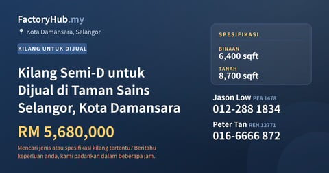 Kilang Untuk Dijual - Kilang Semi-D untuk Dijual di Taman Sains Selangor, Kota Damansara - Kota Damansara, Selangor