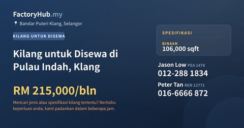 Kilang Untuk Disewa - Kilang untuk Disewa di Pulau Indah, Klang - Bandar Puteri Klang, Selangor