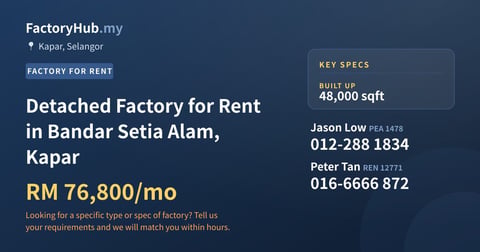 Factory For Rent - Detached Factory for Rent in Bandar Setia Alam, Kapar - Kapar, Selangor