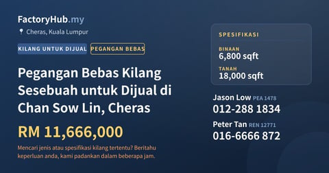 Kilang Untuk Dijual - Pegangan Bebas Kilang Sesebuah untuk Dijual di Chan Sow Lin, Cheras - Cheras, Kuala Lumpur