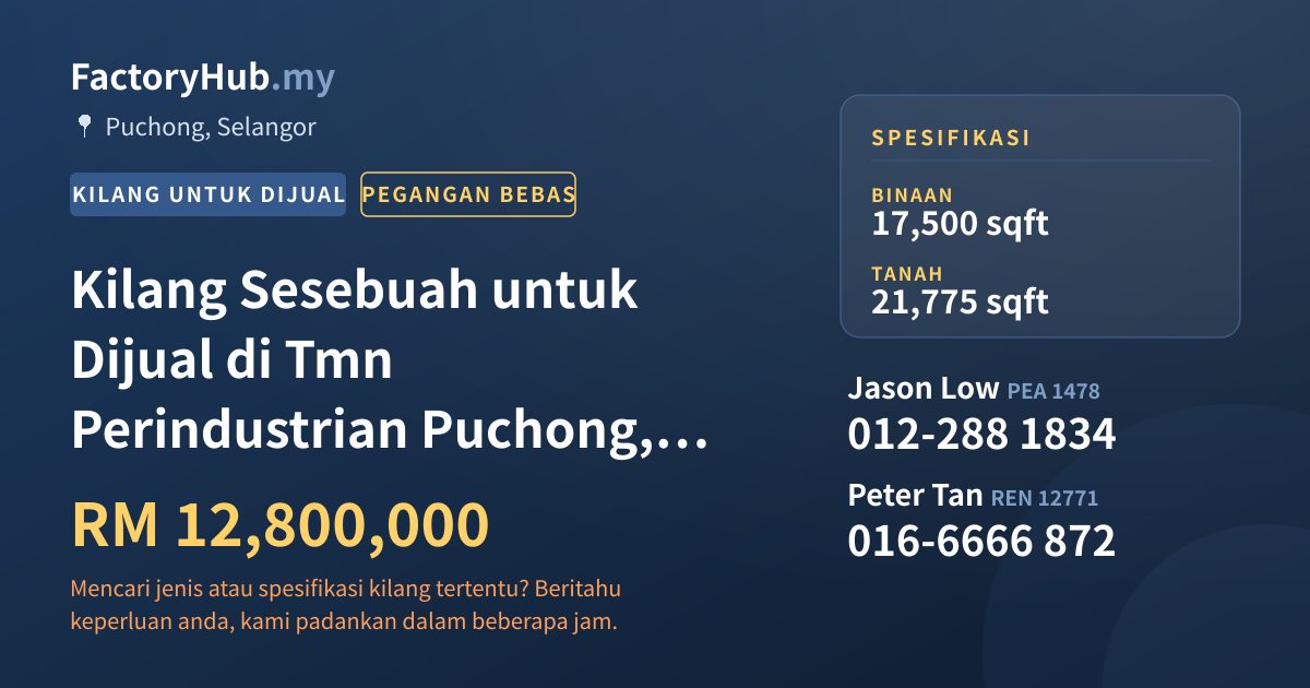 Kilang Untuk Dijual - Kilang Sesebuah untuk Dijual di Tmn Perindustrian Puchong, Puchong - Puchong, Selangor