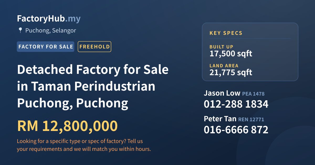 Factory For Sale - Detached Factory for Sale in Taman Perindustrian Puchong, Puchong - Puchong, Selangor