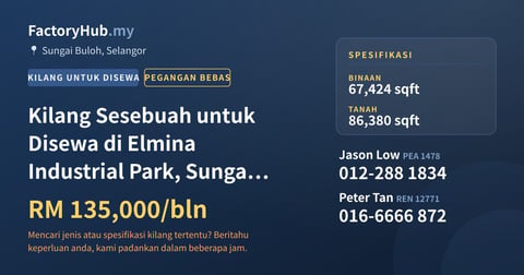 Kilang Untuk Disewa - Kilang Sesebuah untuk Disewa di Elmina Industrial Park, Sungai Buloh - Sungai Buloh, Selangor