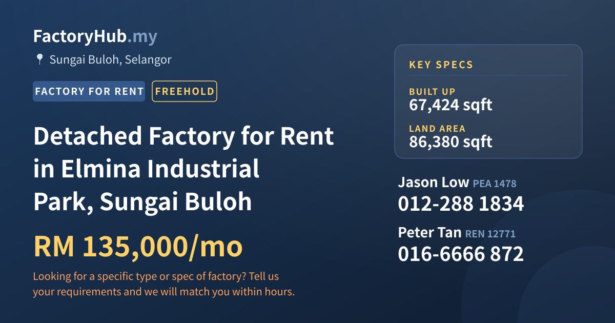 Factory For Rent - Detached Factory for Rent in Elmina Industrial Park, Sungai Buloh - Sungai Buloh, Selangor
