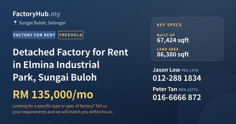 Factory For Rent - Detached Factory for Rent in Elmina Industrial Park, Sungai Buloh - Sungai Buloh, Selangor