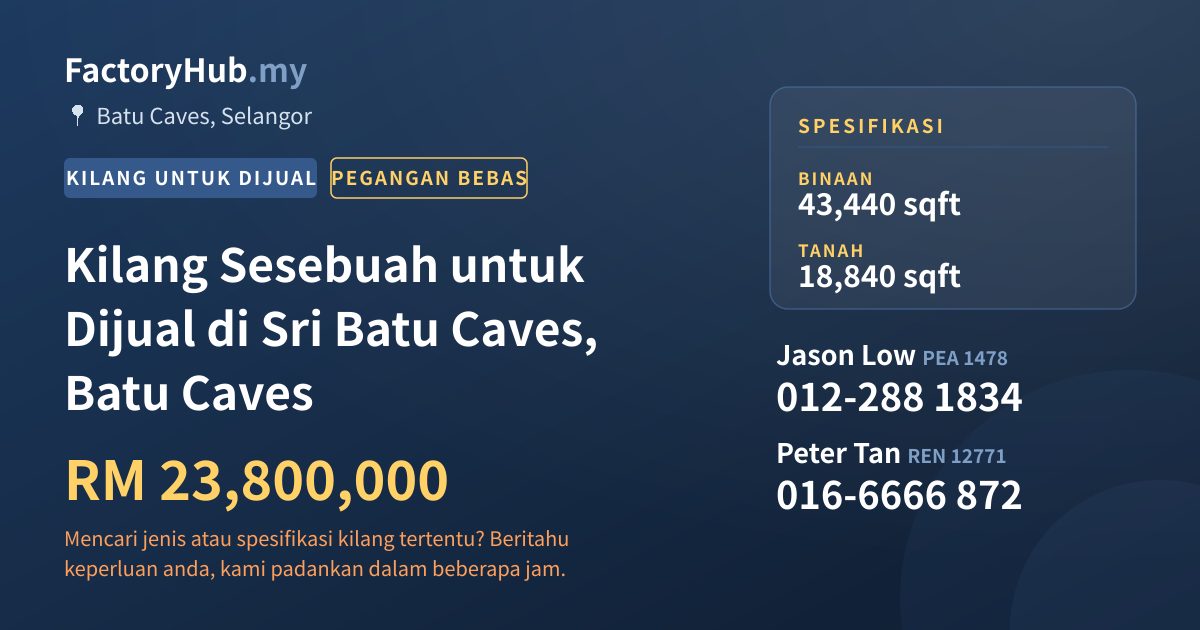Kilang Untuk Dijual - Kilang Sesebuah untuk Dijual di Sri Batu Caves, Batu Caves - Batu Caves, Selangor