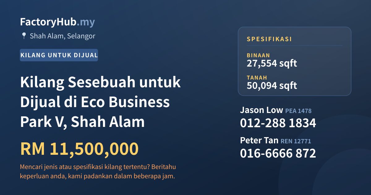 Kilang Untuk Dijual - Kilang Sesebuah untuk Dijual di Eco Business Park V, Shah Alam - Shah Alam, Selangor