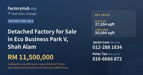 Factory For Sale - Detached Factory for Sale in Eco Business Park V, Shah Alam - Shah Alam, Selangor
