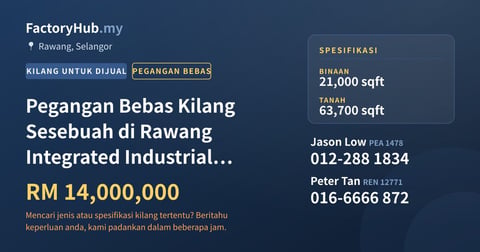 Kilang Untuk Dijual - Pegangan Bebas Kilang Sesebuah di Rawang Integrated Industrial Park - Rawang, Selangor